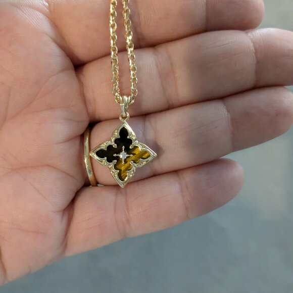 Neiman Marcus 14K Gold Plated CZ Clover Mother of Pearl Pendant - Picture 3 of 4